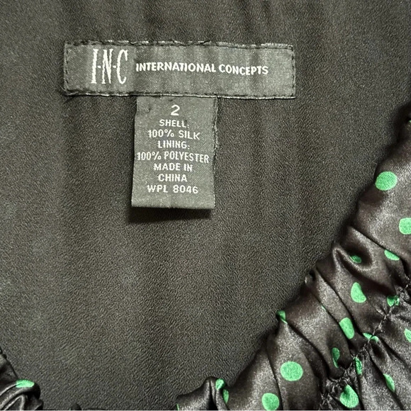 INC INTERNATIONAL CONCEPTS 100% Silk Sleeveless Top Black Green Polka Dots Sz 2 - Picture 5 of 7